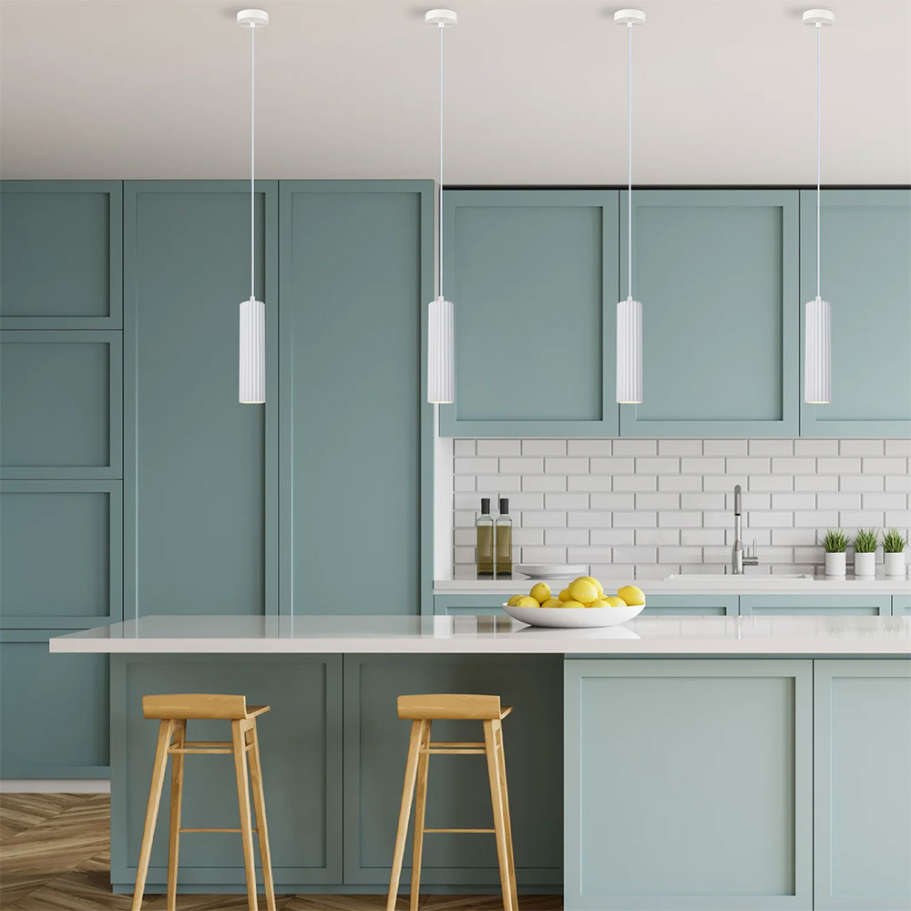 Kolonne Ribbed Cylinder GU10 Pendant White - KOLONNE2