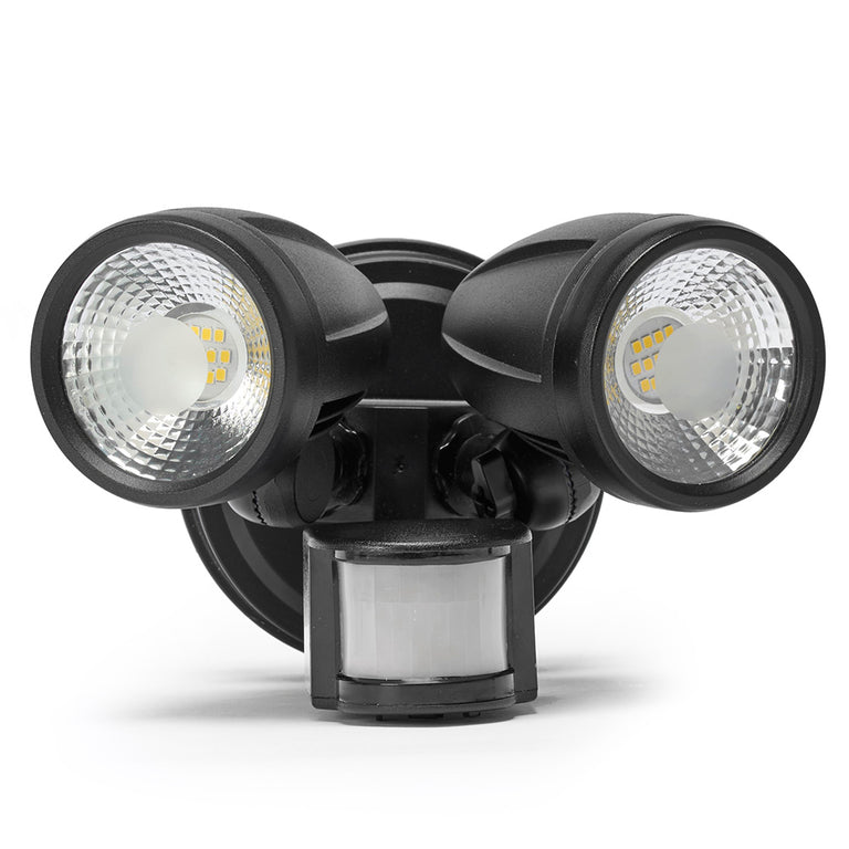 Barret Twin 2 x 10W LED Security Light With PIR Sensor Black / Daylight - KSL210-BL