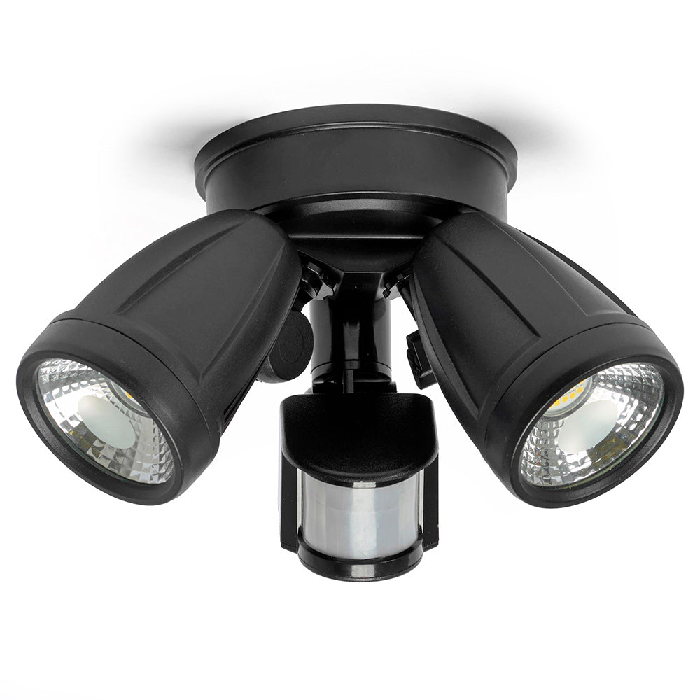 Barret Twin 2 x 10W LED Security Light With PIR Sensor Black / Daylight - KSL210-BL