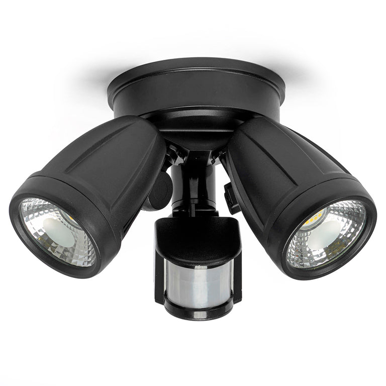 Barret Twin 2 x 10W LED Security Light With PIR Sensor Black / Daylight - KSL210-BL