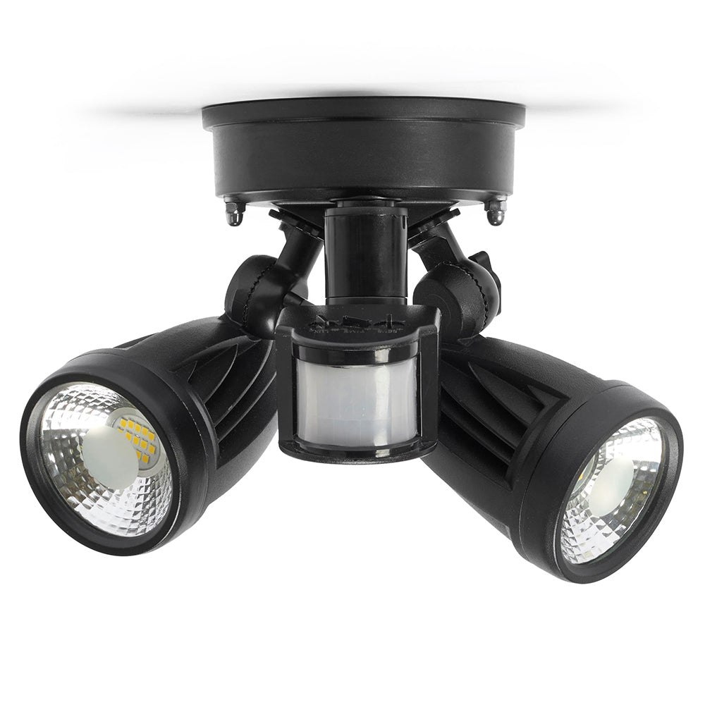 Barret Twin 2 x 10W LED Security Light With PIR Sensor Black / Daylight - KSL210-BL