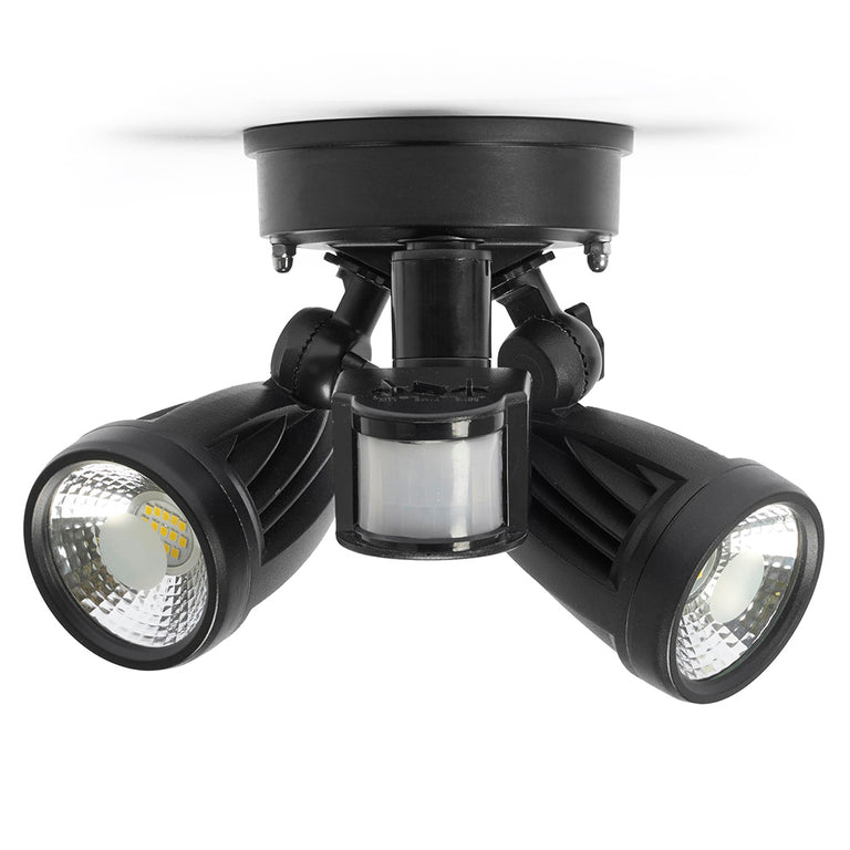 Barret Twin 2 x 10W LED Security Light With PIR Sensor Black / Daylight - KSL210-BL