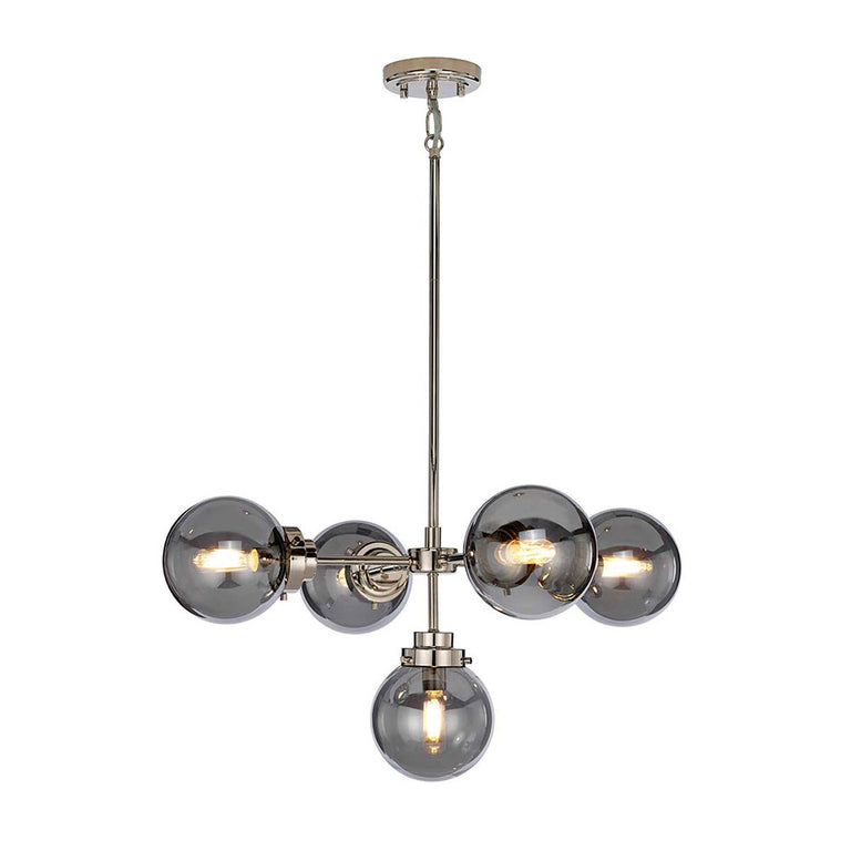 Kula 5 Light Chandelier Polished Nickel / Smoke - KULA5