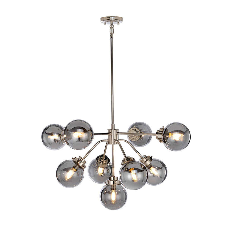 Kula 9 Light Chandelier Polished Nickel / Smoke - KULA9