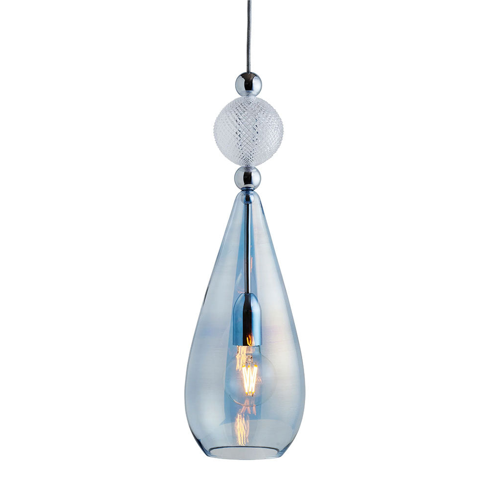 Smykke Large Silver Pendant Topaz Blue / Crystal Pattern Ball - LA101898
