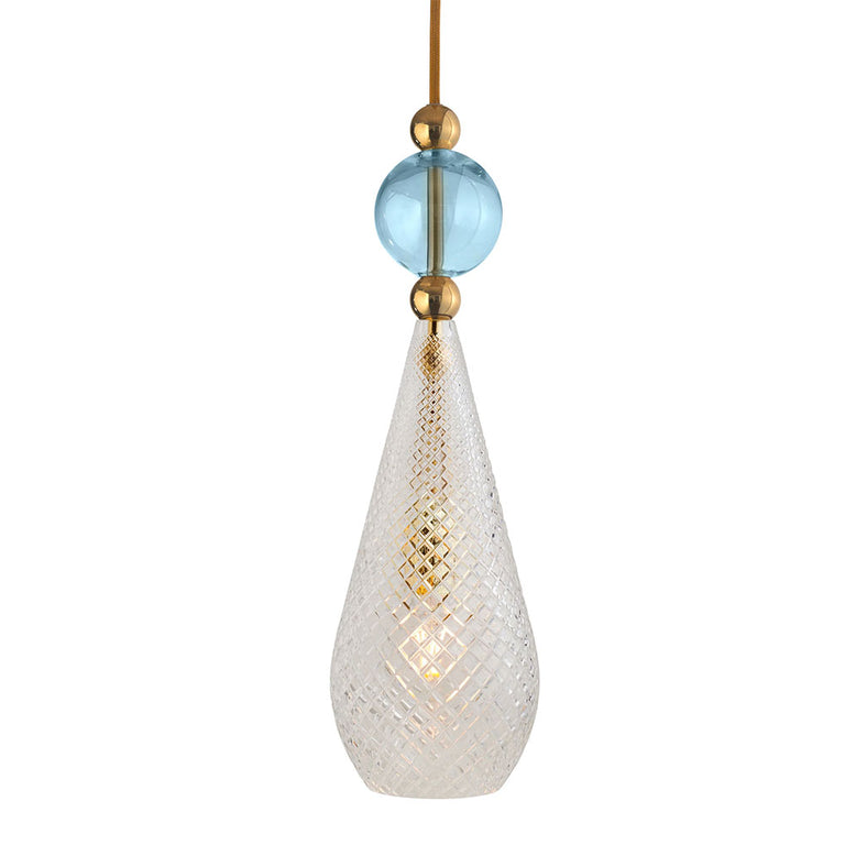 Smykke Large Gold Pendant Crystal Pattern / Topaz Blue Ball - LA101907