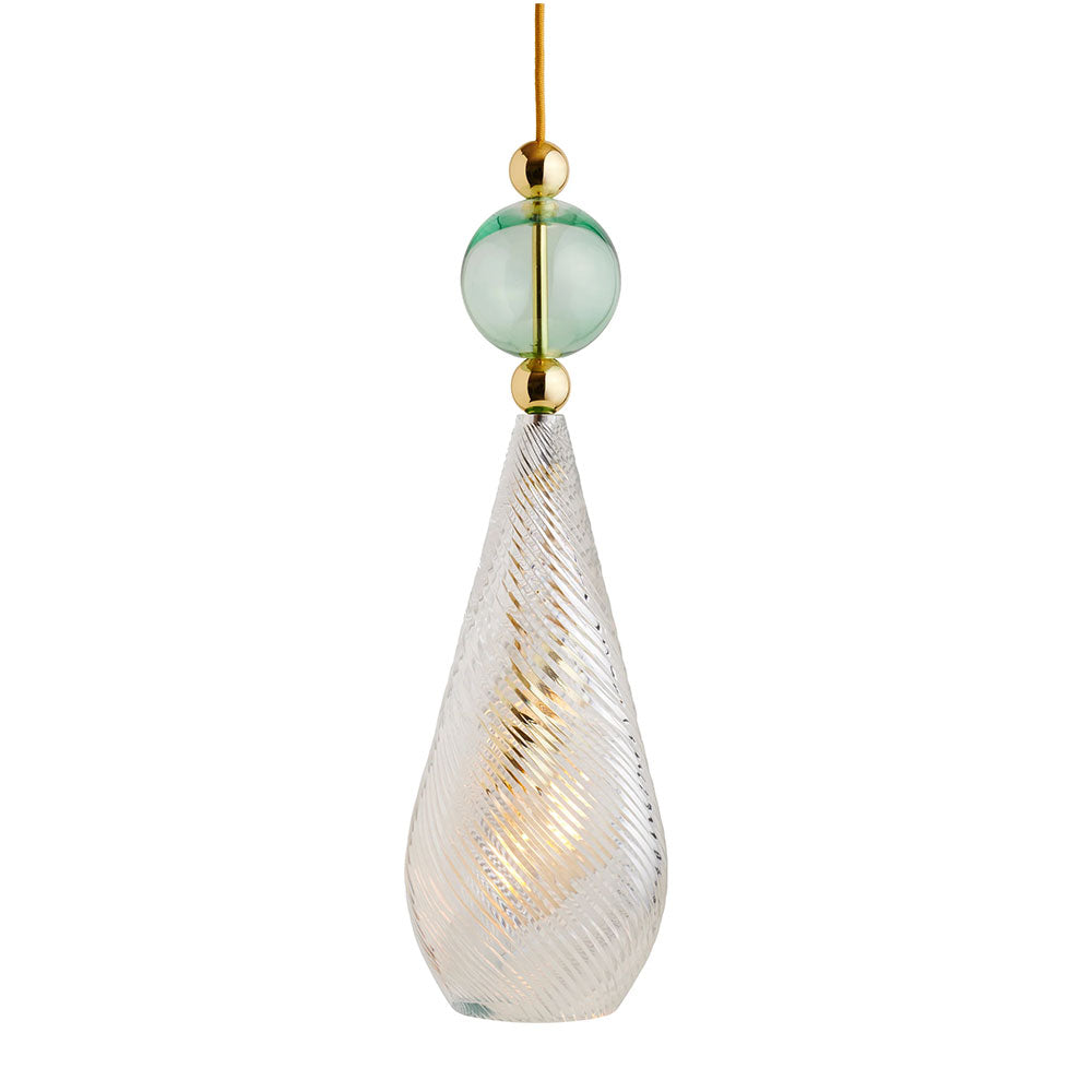Smykke Large Gold Pendant Crystal Swirl / Forest Green Ball - LA101924