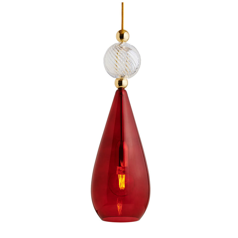 Smykke Large Gold Pendant Ruby / Crystal Swirl Ball - LA101927