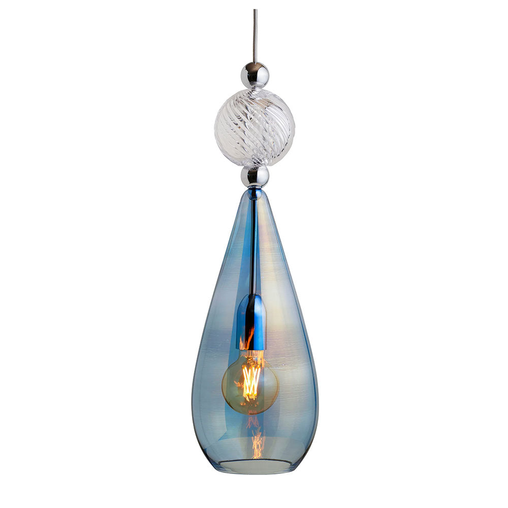 Smykke Large Silver Pendant Topaz Blue / Crystal Swirl Ball - LA101934
