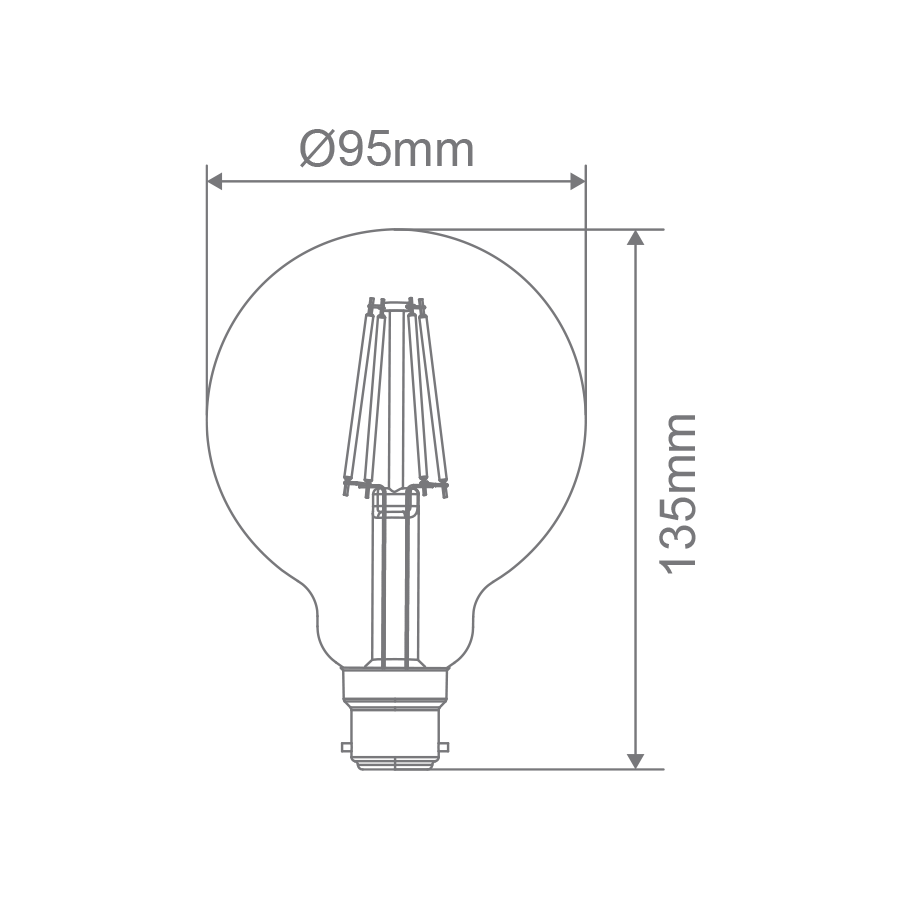 Filament Frosted G95 7.5W B22 Dimmable LED Globe / White - 65983