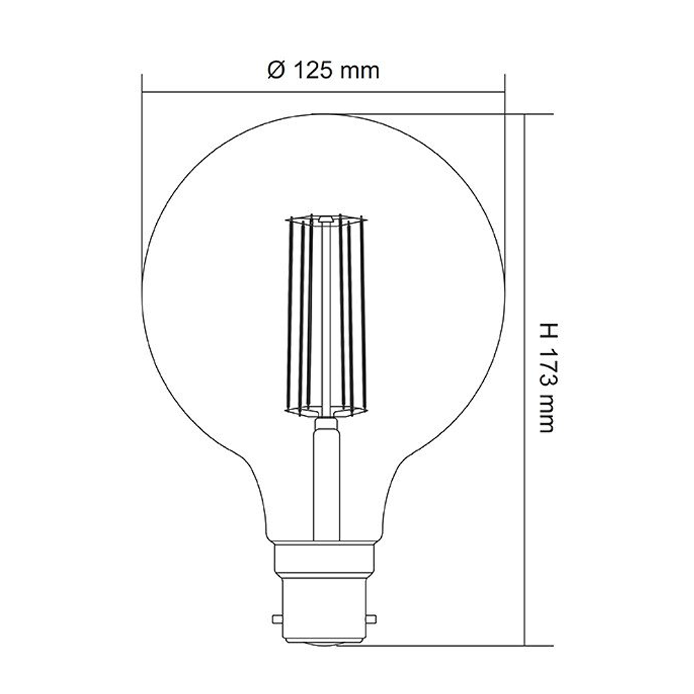 Filament Clear G125 Spherical 8W B22 Dimmable LED Globe / Warm White - LG125/27B22D/C