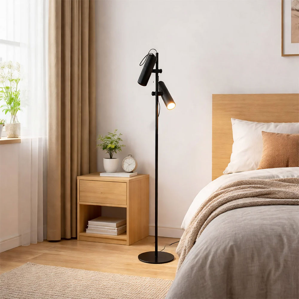 Tara Floor Lamp With Adjustable Head Matt Black - LL-10-0331