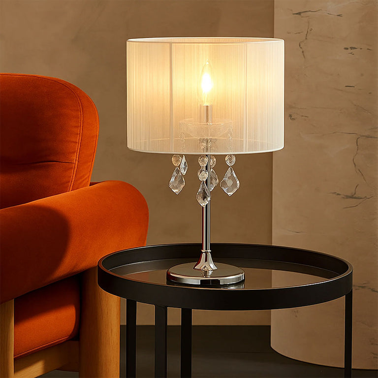 Paris Crystal Table Lamp Chrome / White - LL-14-0035W