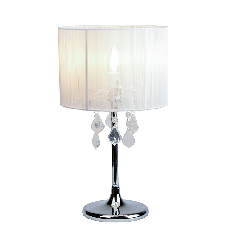 Paris Crystal Table Lamp Chrome / White - LL-14-0035W