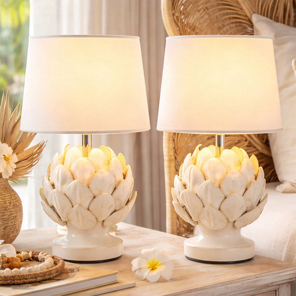 Tasha Artichoke Ceramic Table Lamp Set of 2 Natural - LL-14-0338N