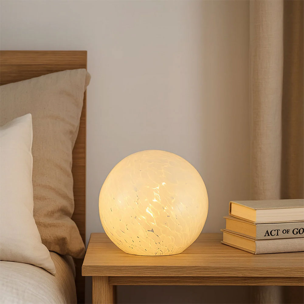 Lyra Glass Ball Table Lamp White Speckle - LL-27-0077W