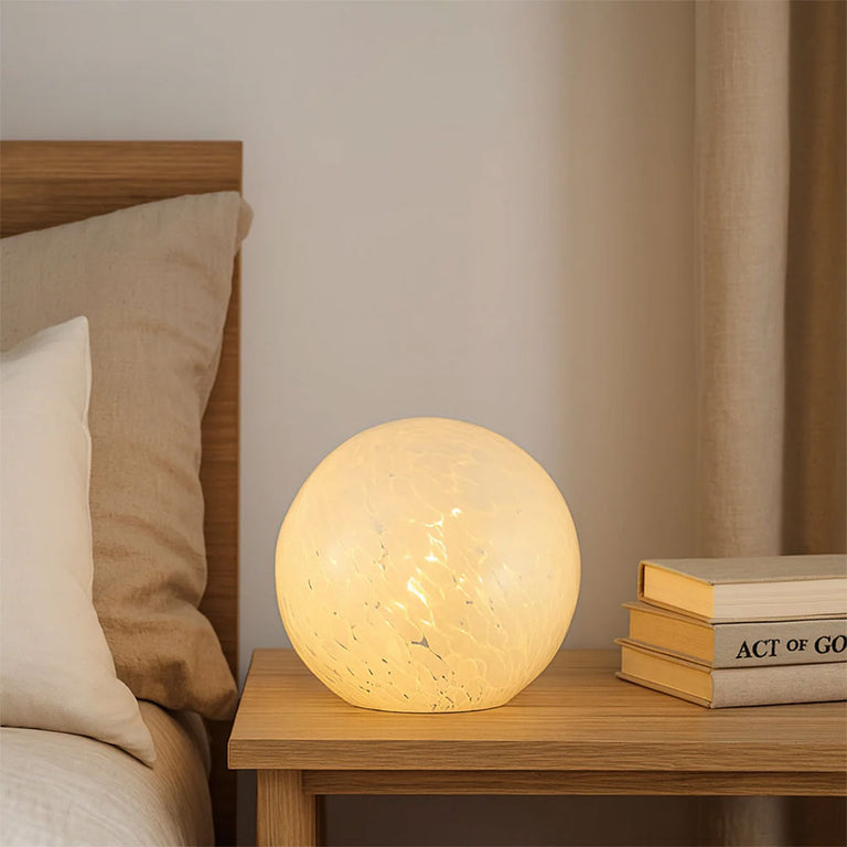 Lyra Glass Ball Table Lamp White Speckle - LL-27-0077W