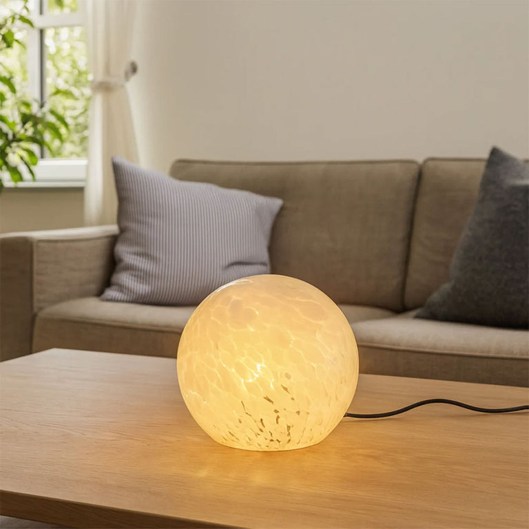 Lyra Glass Ball Table Lamp White Speckle - LL-27-0077W