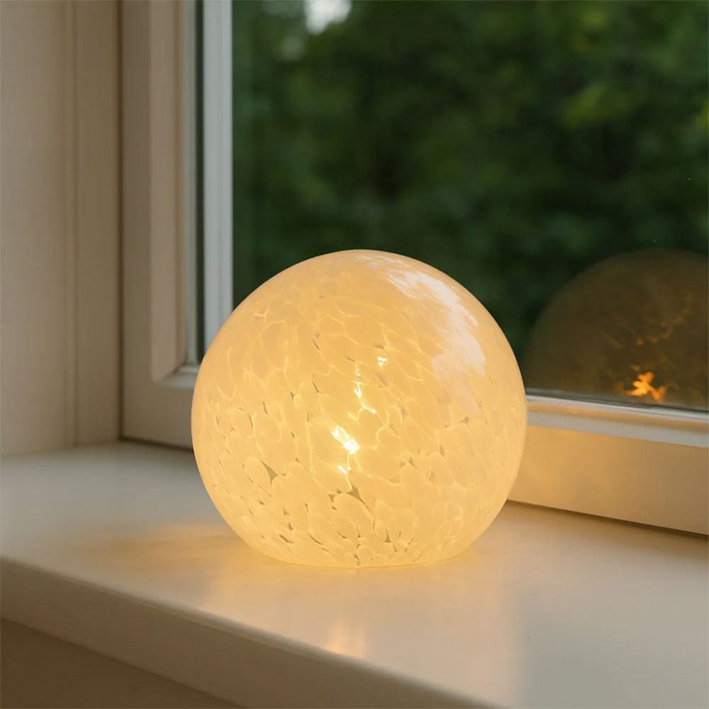 Lyra Glass Ball Table Lamp White Speckle - LL-27-0077W