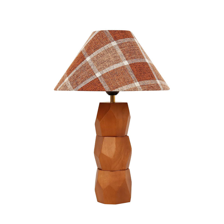 Helena Hand Faceted Wooden Base Table Lamps Plaid Shade Brown - LL-27-0329P