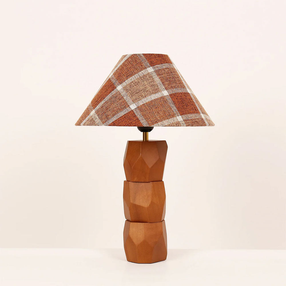 Helena Hand Faceted Wooden Base Table Lamps Plaid Shade Brown - LL-27-0329P