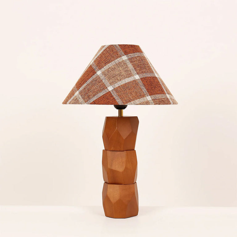 Helena Hand Faceted Wooden Base Table Lamps Plaid Shade Brown - LL-27-0329P