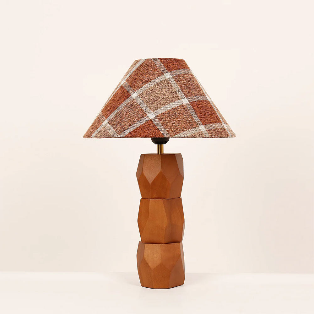 Helena Hand Faceted Wooden Base Table Lamps Plaid Shade Brown - LL-27-0329P