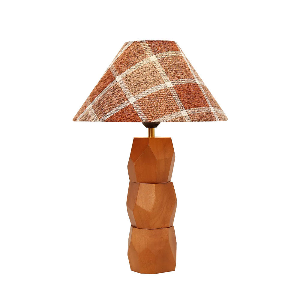 Helena Hand Faceted Wooden Base Table Lamps Plaid Shade Brown - LL-27-0329P