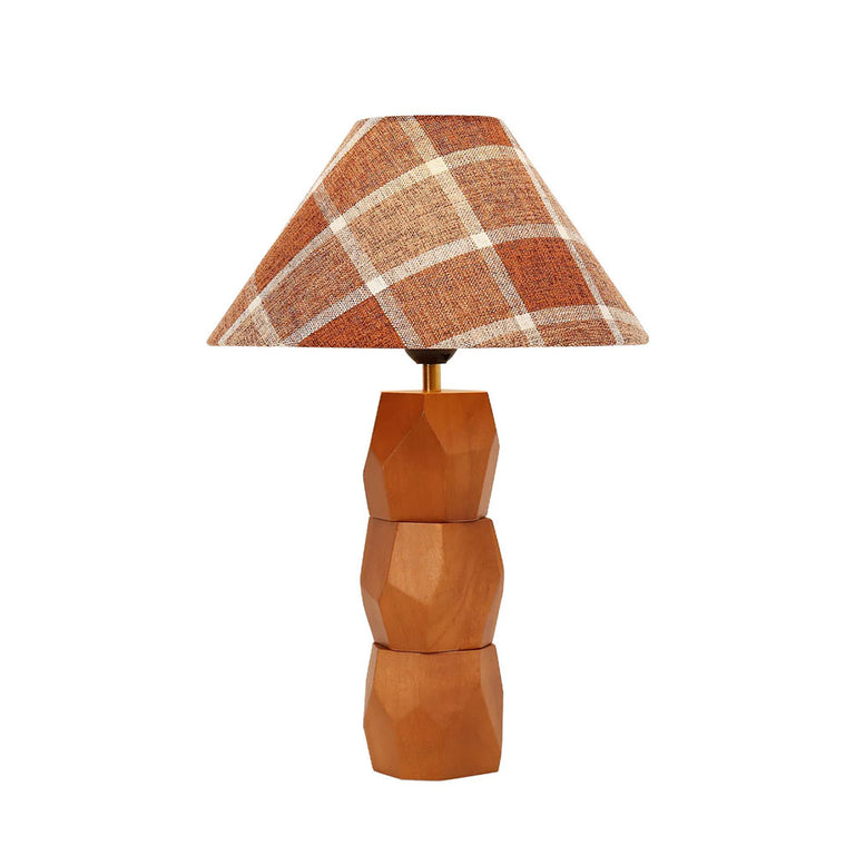 Helena Hand Faceted Wooden Base Table Lamps Plaid Shade Brown - LL-27-0329P