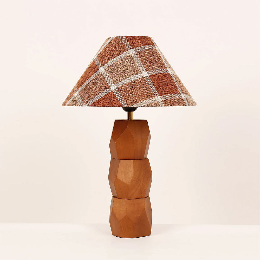Helena Hand Faceted Wooden Base Table Lamps Plaid Shade Brown - LL-27-0329P