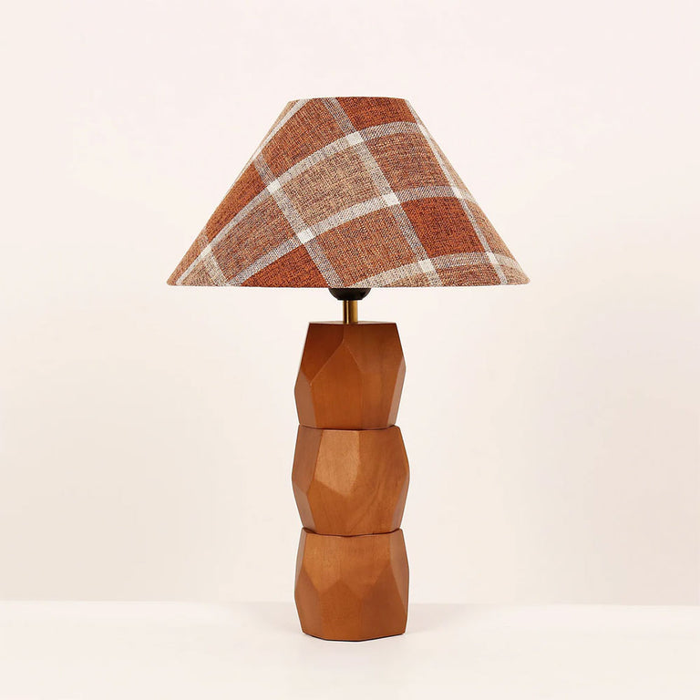 Helena Hand Faceted Wooden Base Table Lamps Plaid Shade Brown - LL-27-0329P