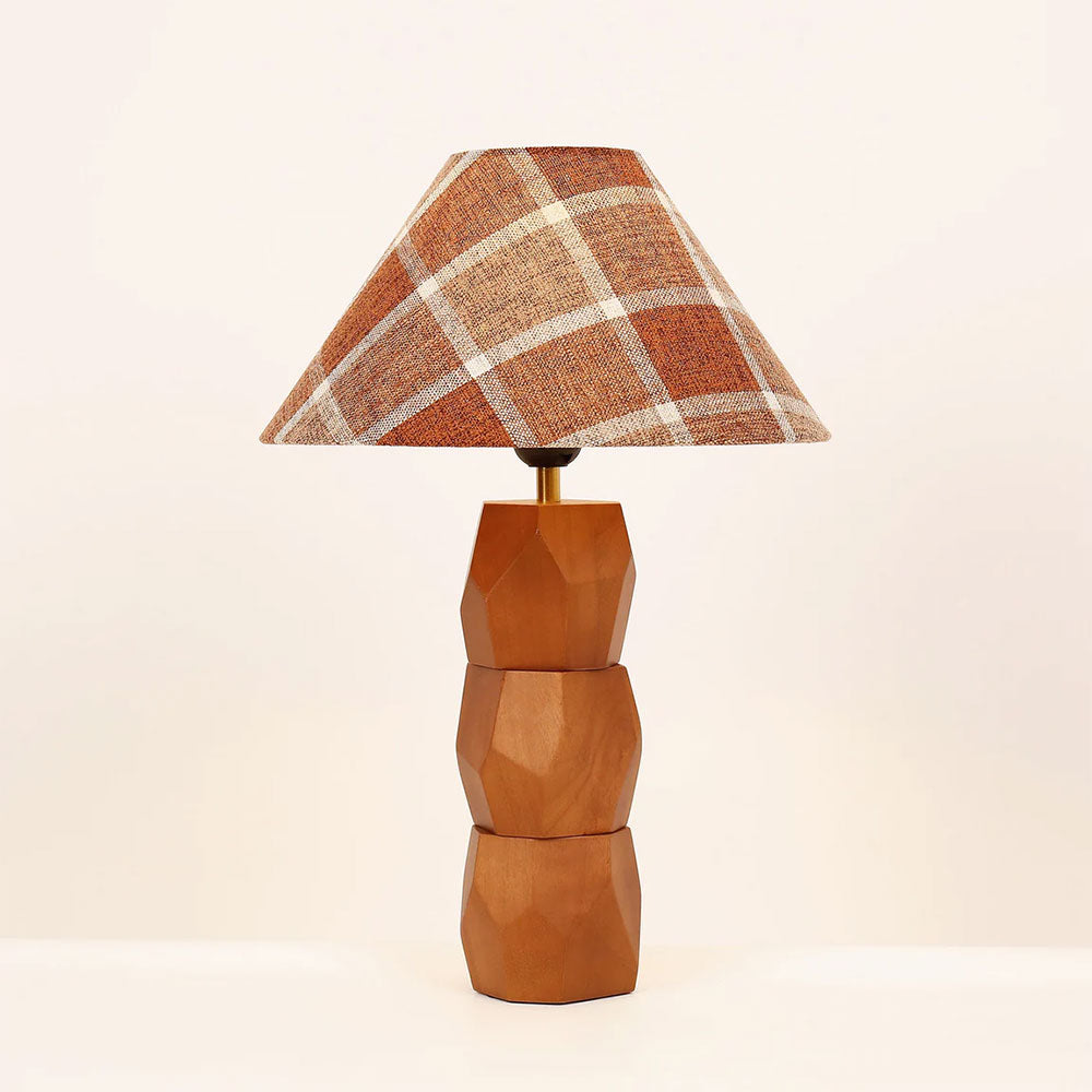 Helena Hand Faceted Wooden Base Table Lamps Plaid Shade Brown - LL-27-0329P