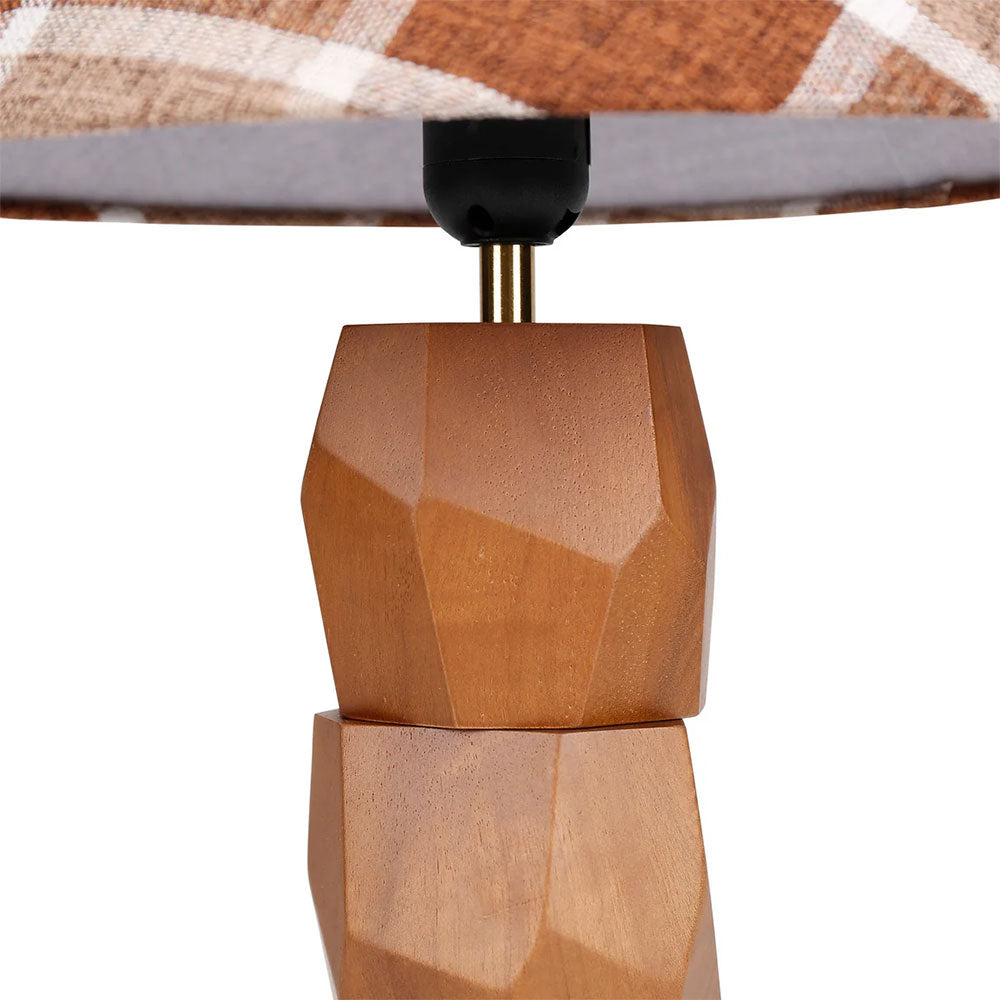 Helena Hand Faceted Wooden Base Table Lamps Plaid Shade Brown - LL-27-0329P