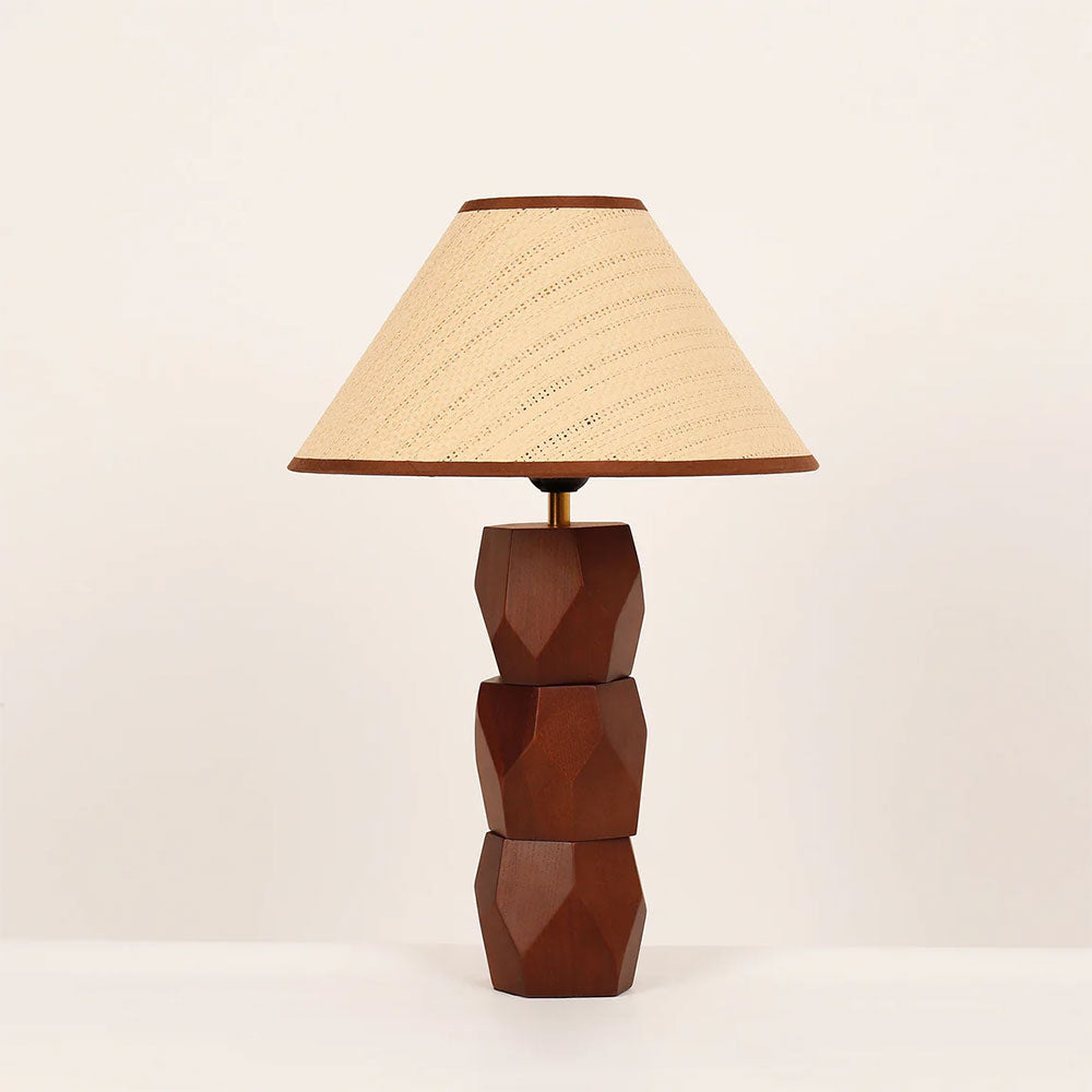 Helena Hand Faceted Wooden Base Table Lamps Woven Shade Brown - LL-27-0329W