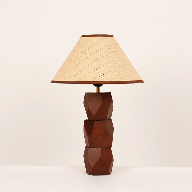 Helena Hand Faceted Wooden Base Table Lamps Woven Shade Brown - LL-27-0329W