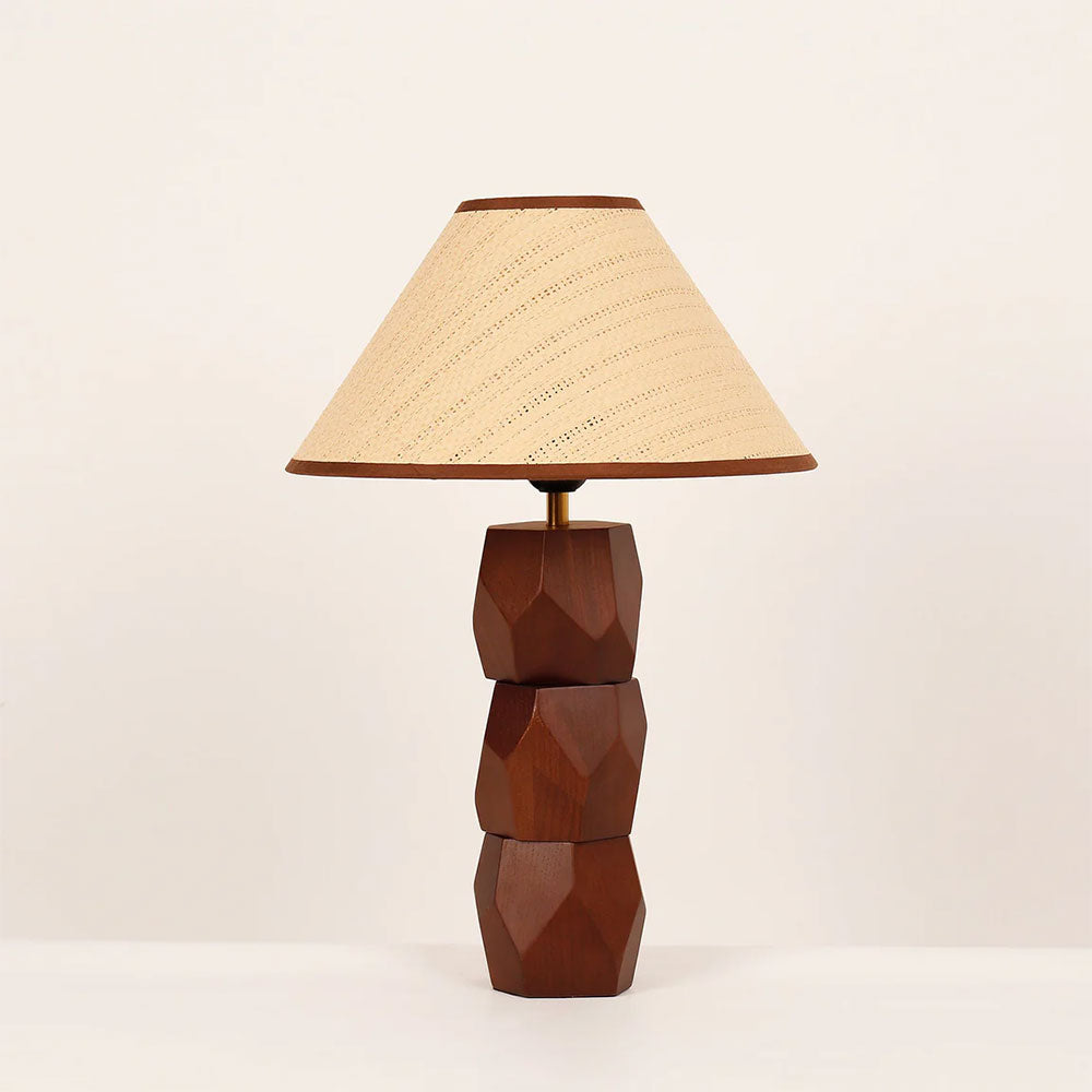 Helena Hand Faceted Wooden Base Table Lamps Woven Shade Brown - LL-27-0329W