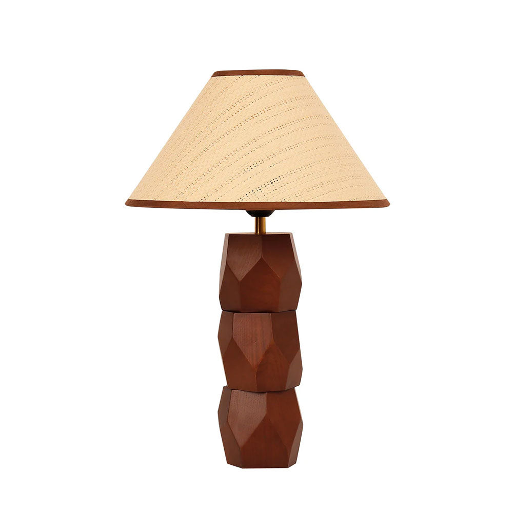 Helena Hand Faceted Wooden Base Table Lamps Woven Shade Brown - LL-27-0329W