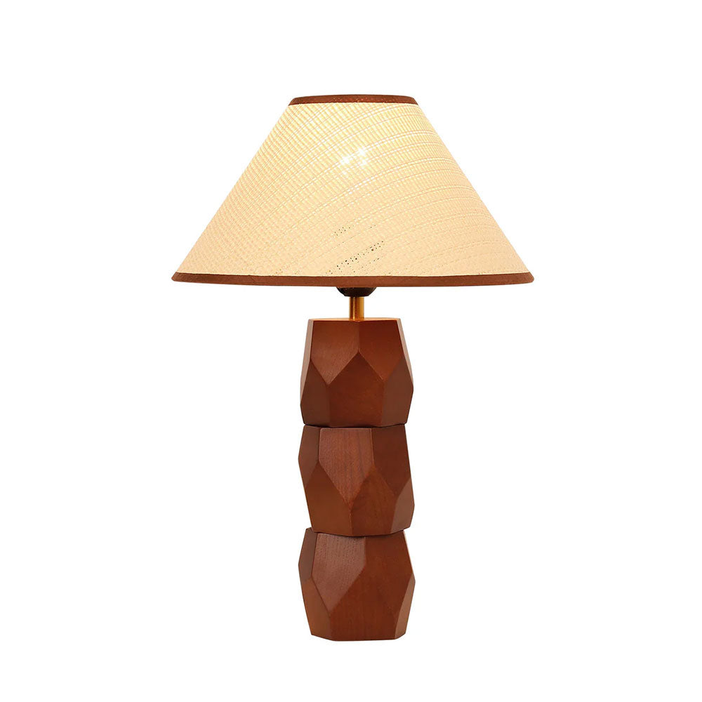 Helena Hand Faceted Wooden Base Table Lamps Woven Shade Brown - LL-27-0329W