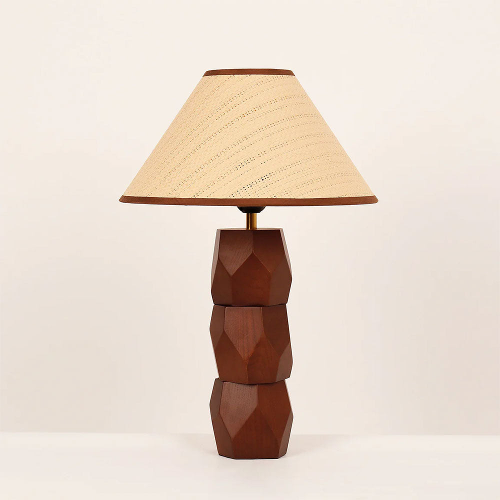 Helena Hand Faceted Wooden Base Table Lamps Woven Shade Brown - LL-27-0329W