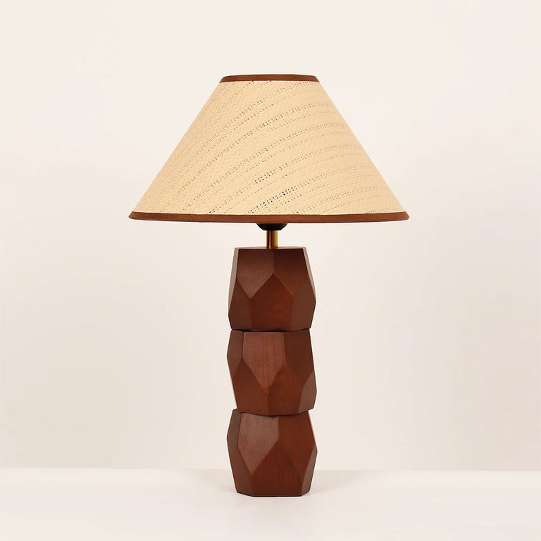 Helena Hand Faceted Wooden Base Table Lamps Woven Shade Brown - LL-27-0329W