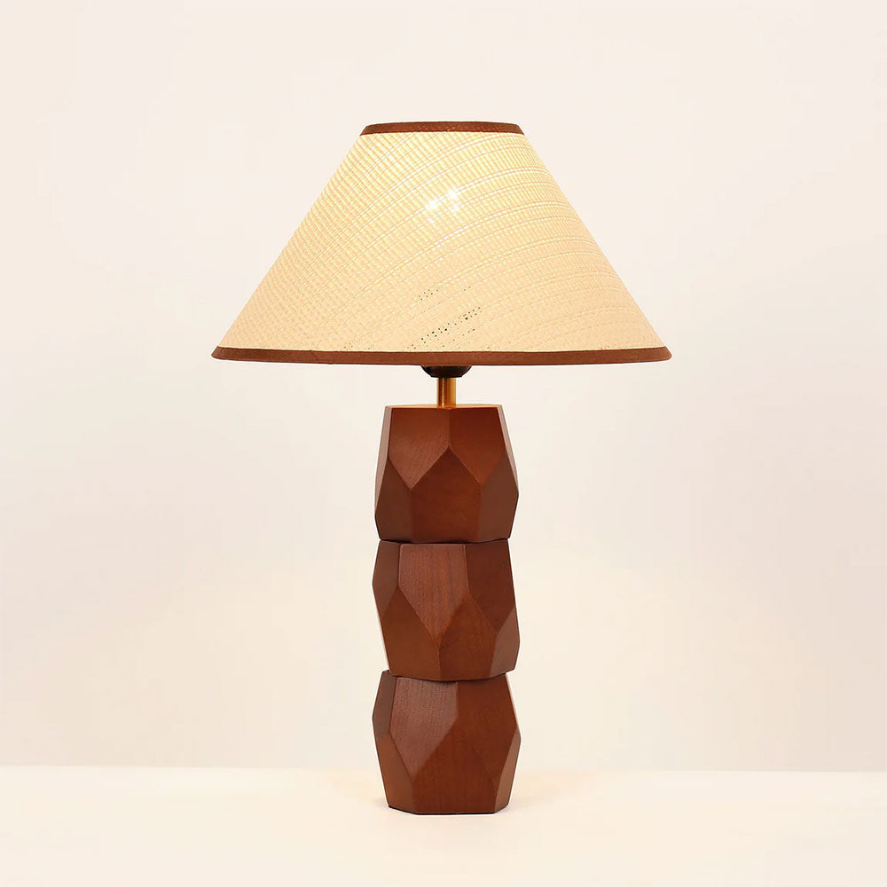 Helena Hand Faceted Wooden Base Table Lamps Woven Shade Brown - LL-27-0329W