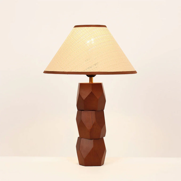 Helena Hand Faceted Wooden Base Table Lamps Woven Shade Brown - LL-27-0329W