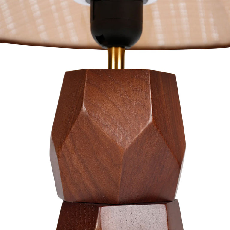 Helena Hand Faceted Wooden Base Table Lamps Woven Shade Brown - LL-27-0329W