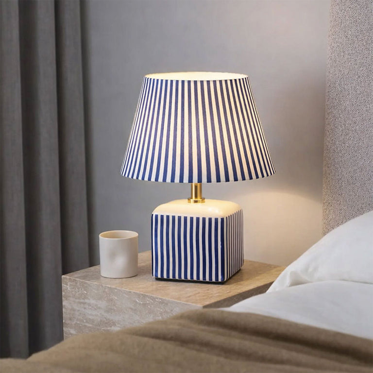 Amaris Ceramic Striped Table Lamp Blue - LL-27-0337B