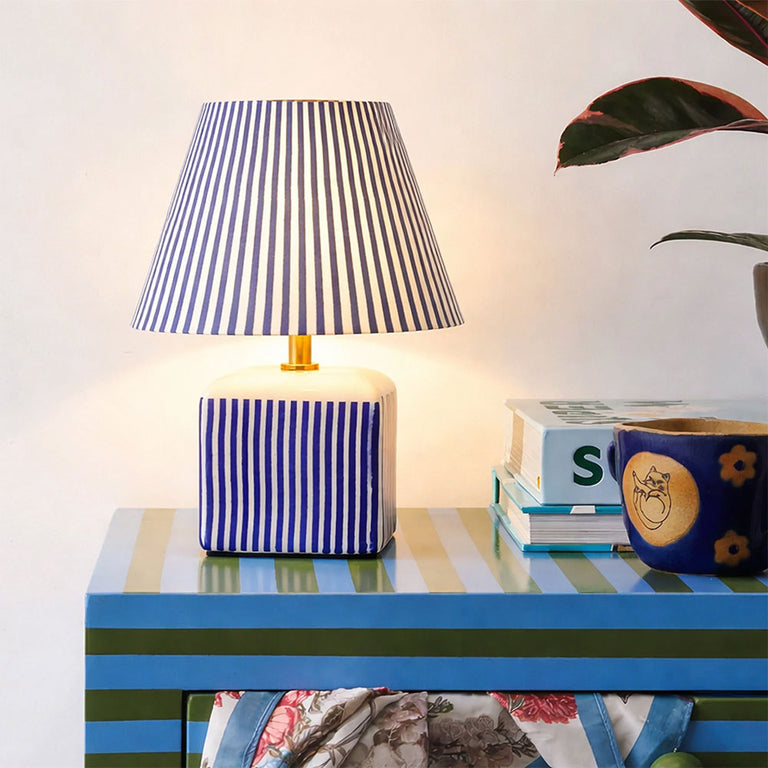 Amaris Ceramic Striped Table Lamp Blue - LL-27-0337B
