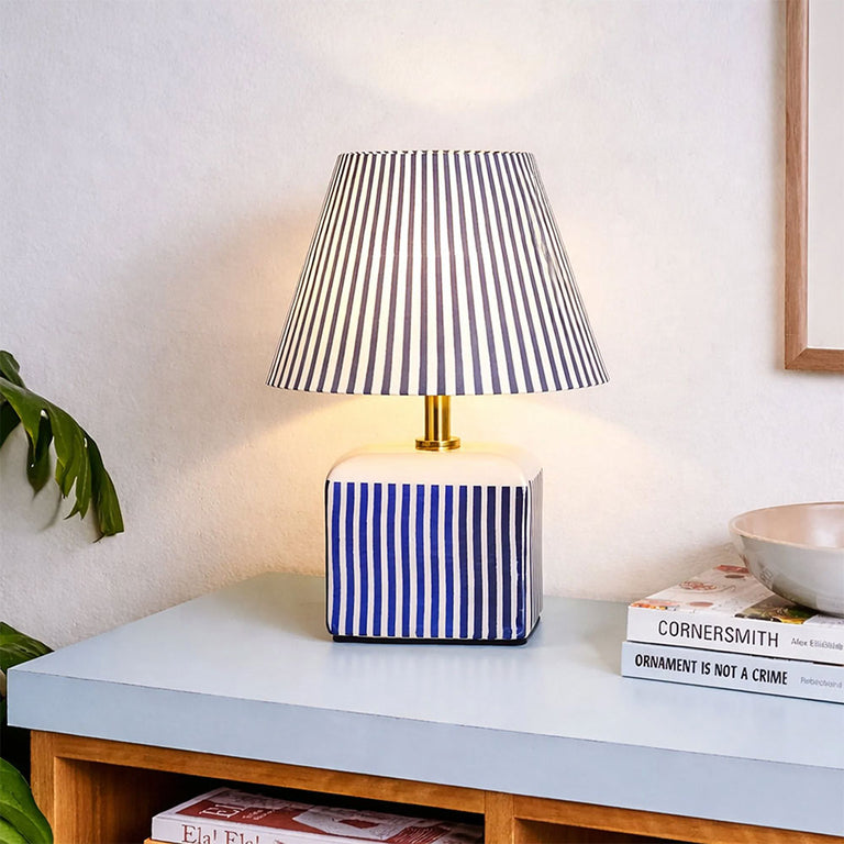 Amaris Ceramic Striped Table Lamp Blue - LL-27-0337B