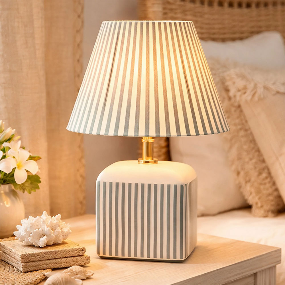Amaris Ceramic Striped Table Lamp Green - LL-27-0337G