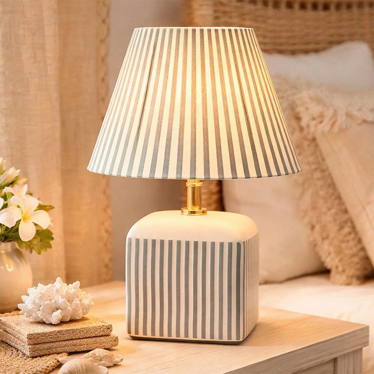 Amaris Ceramic Striped Table Lamp Green - LL-27-0337G