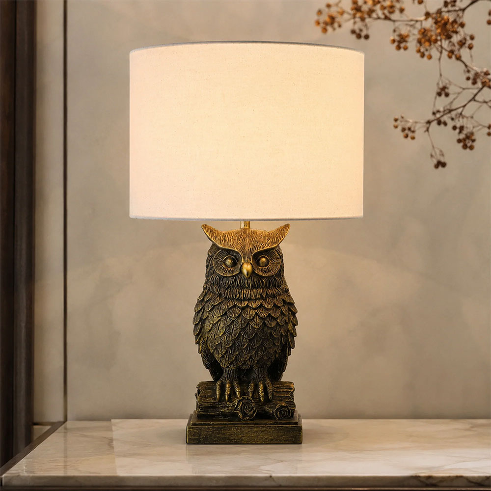 Owl Sculpture LED Table Lamp Brushed Antique Brass - LL-LED-32