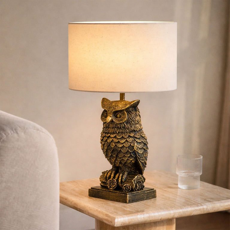 Owl Sculpture LED Table Lamp Brushed Antique Brass - LL-LED-32